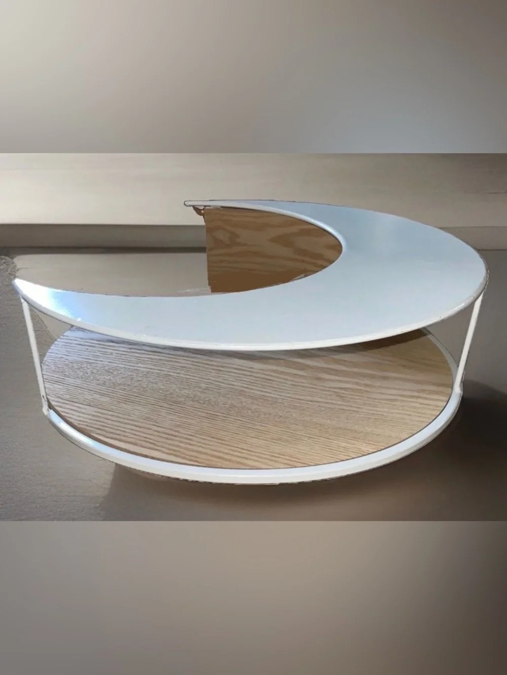 Crescent Moon Floating Wall Shelf🌜Oak Wood, White Metal Crystal Oil Display 14”